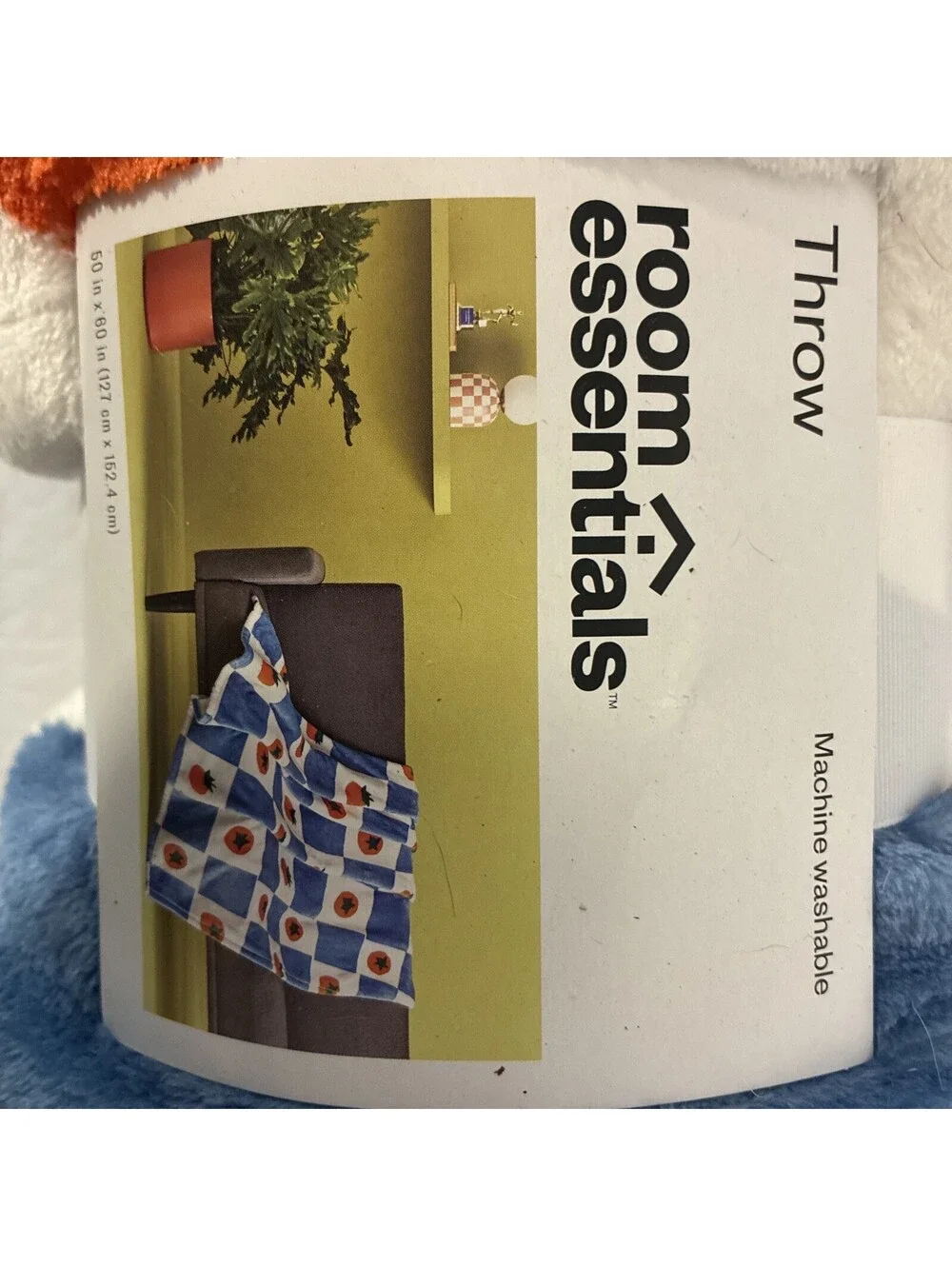 Printed Tomato Checkerboard Plush Throw Blanket Blue - Room Essentials™